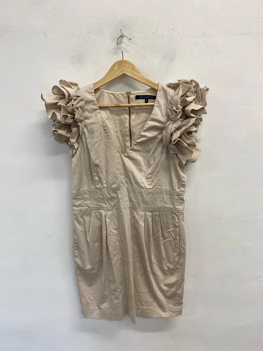 Stunning French connection ruffle sleeve cream mini dress UK 16 LG006