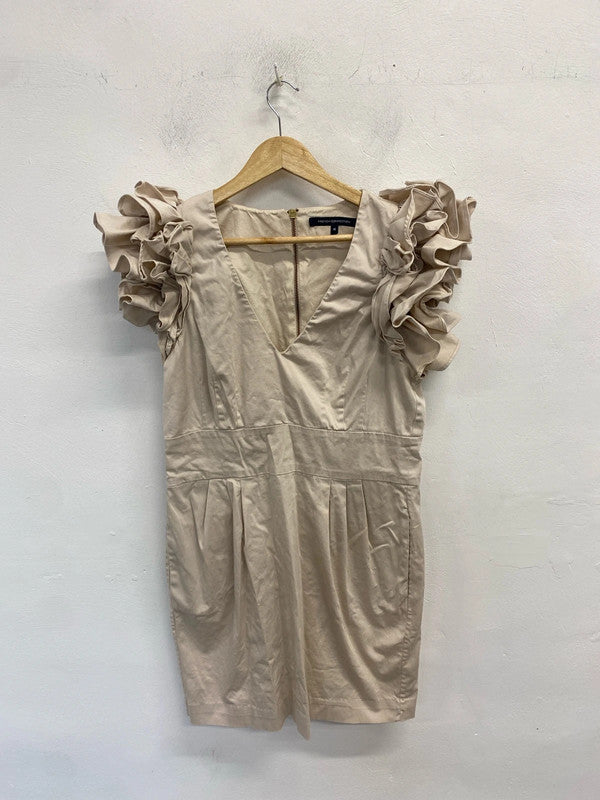 Stunning French connection ruffle sleeve cream mini dress UK 16 LG006