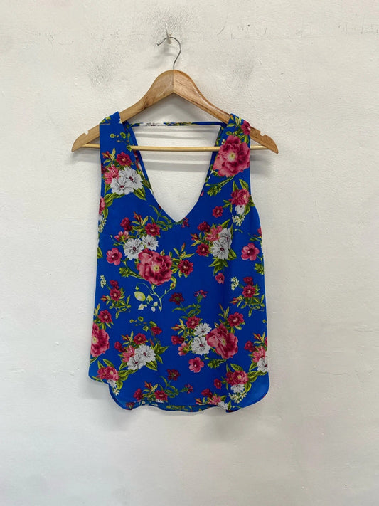Lovely oasis blue floral low bust cami top UK 12 NN001