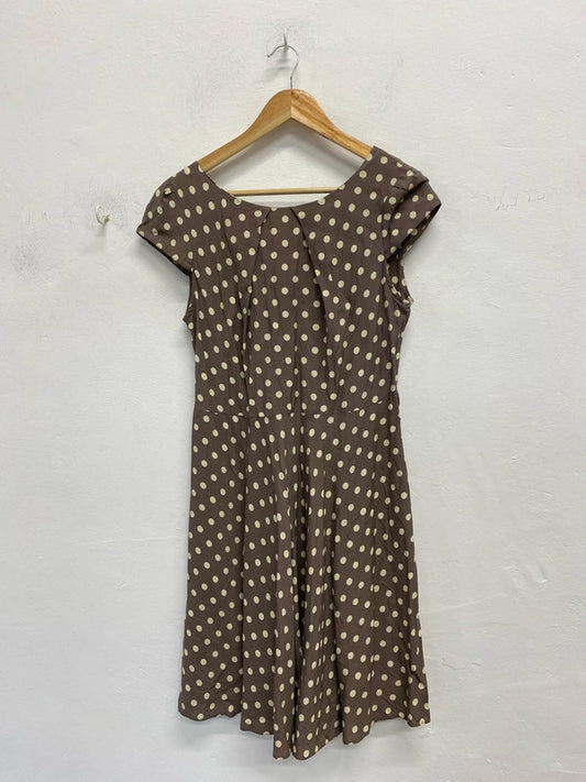 Fabulous Classic fawn & cream spotty summer dress Wallis Uk12 KD001
