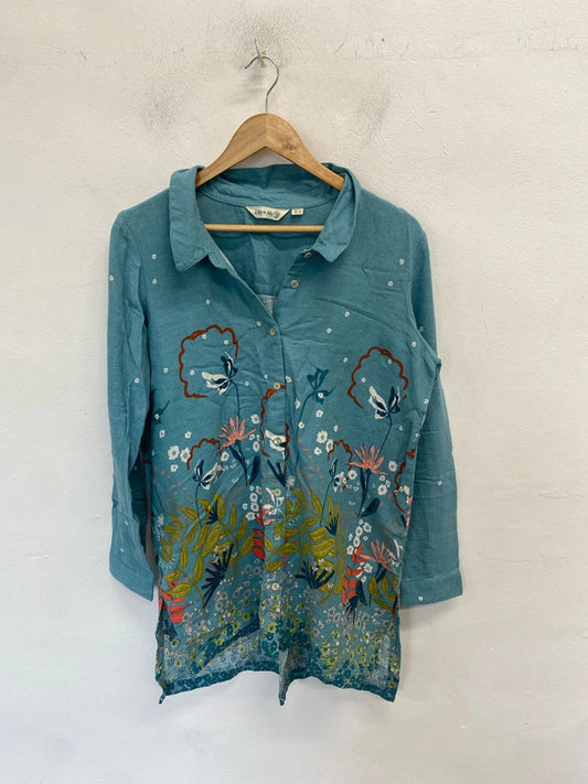 Lovely Lily & me blue floral shirt linen UK 10 MM005