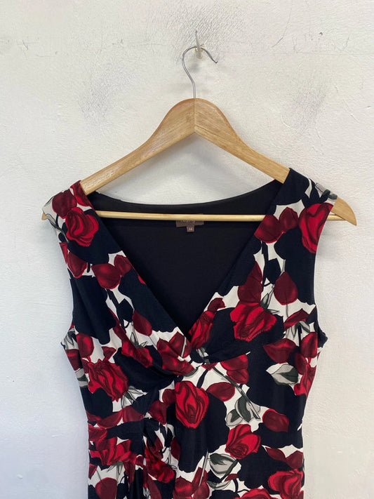 Gorgeous phase eight black red rose pattern midi dress formal UK14 KM005