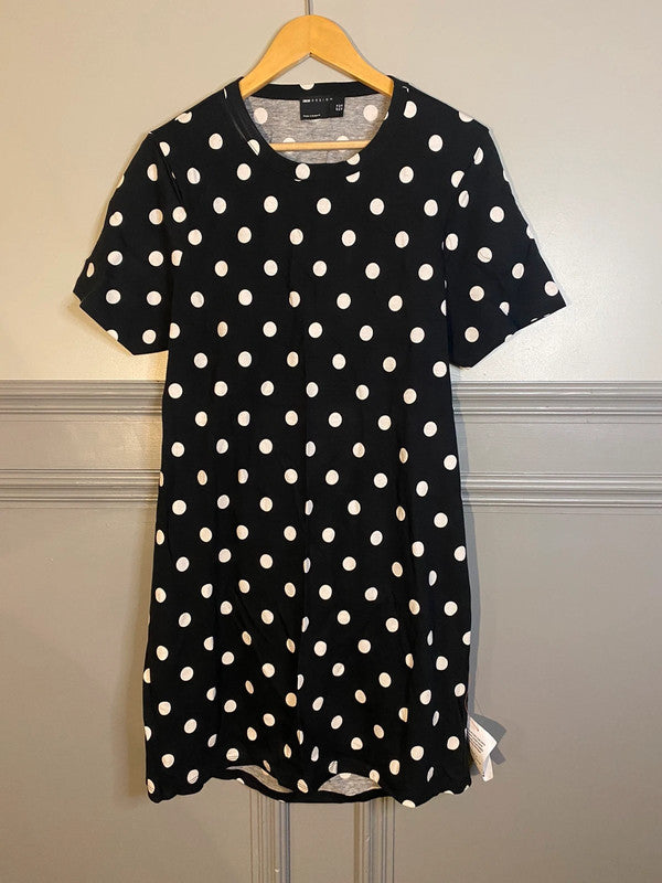 Asos Mini T shirt Dress mono Black & White spot backless Uk14 New LB001