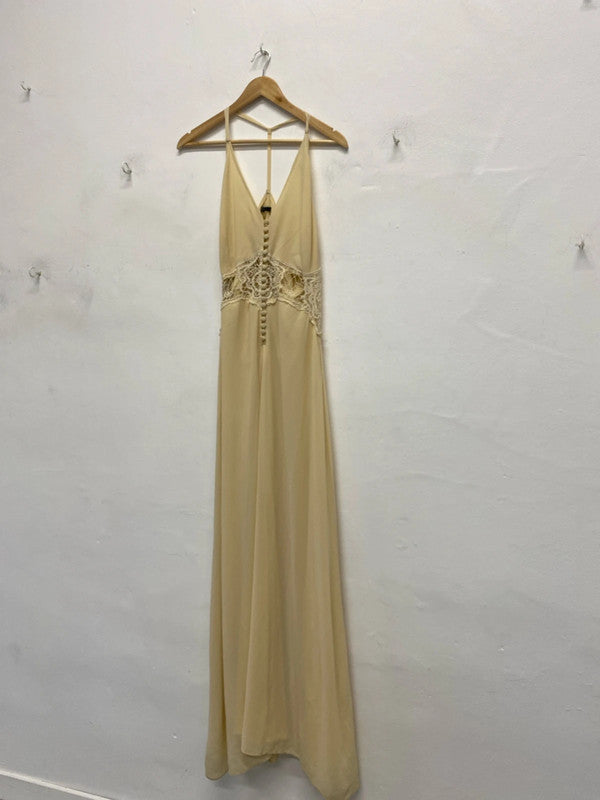 Fabulous Jarvis cream dress with lace cut outs Uk M 12 GJ001