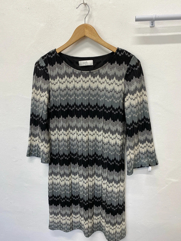 Fabulous Wallis Petite abstract dress Uk12 black & silver AO001