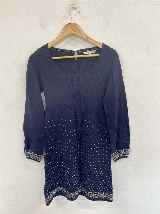 FatFace Navy & Cream Folksy Midi Dress UK 12 MM005