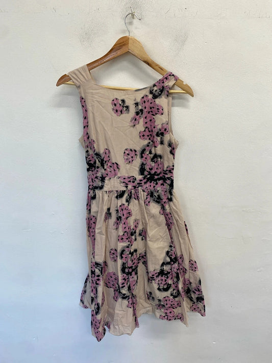 Lovely mint velvet beige pink patterned midi dress UK 12 KN003