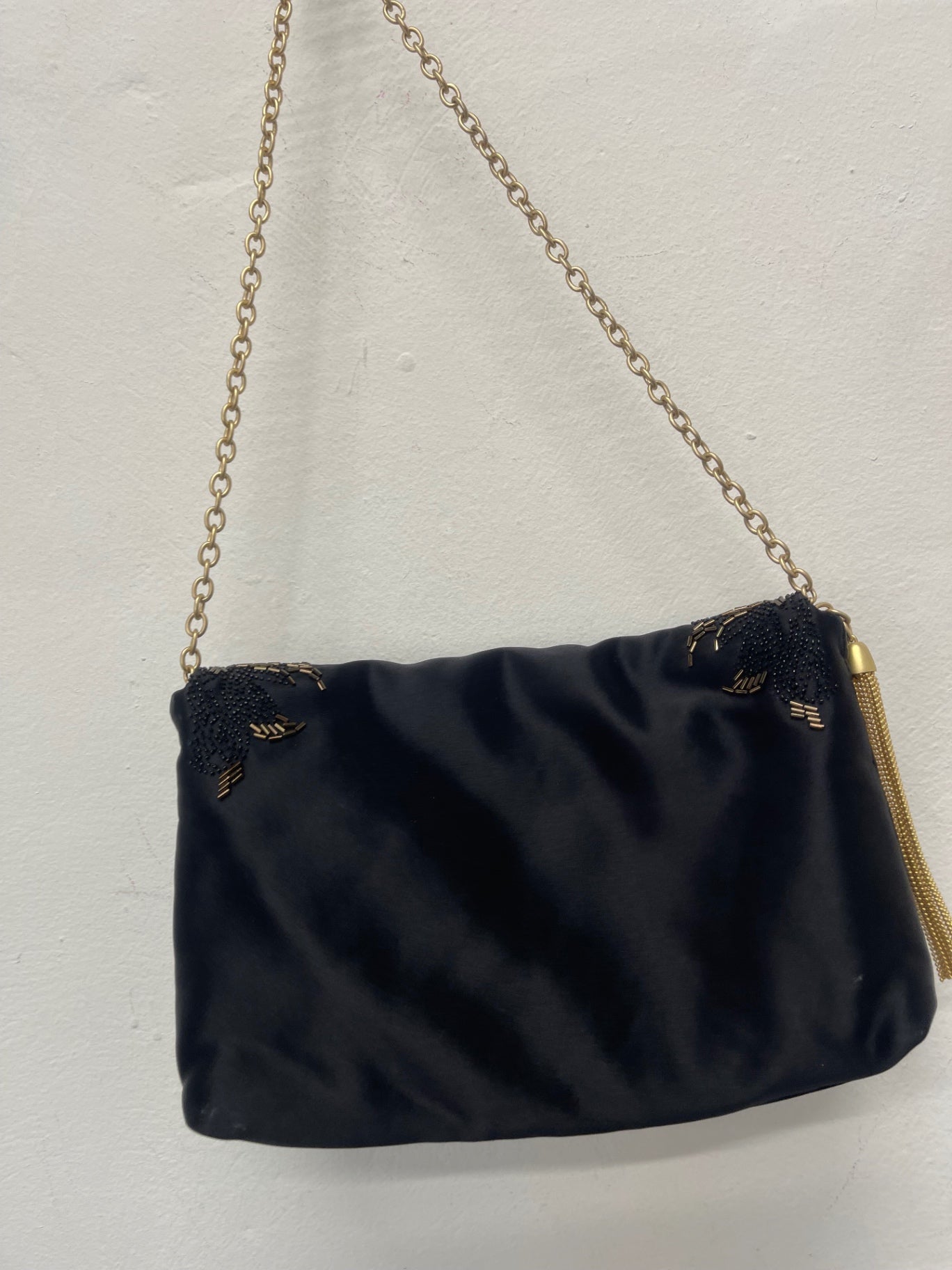 Stunning Shanghai Tang Handbag evening ornate Black & Gold Pure Silk FM547