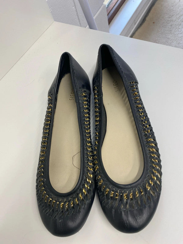 Fab Oasis Navy ballerina flats gold chain detailing Uk8 JM007