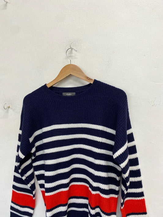 Lovely studio navy white stripe red jumper knit UK 12/14 NC001