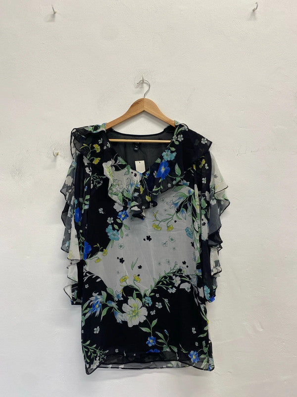 Lovely river island black white blue frill UK 8 KM004