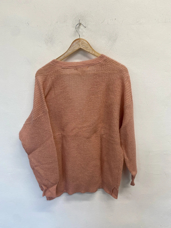 Lovely H&M pink knit v neck UK L KM003