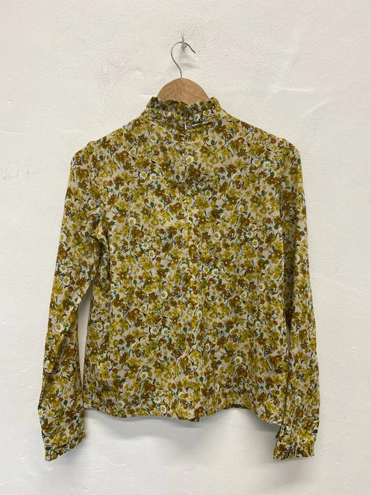Topshop Boho Yellow Floral Pattern High Neck Blouse UK 10 JM007