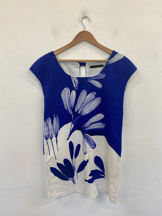 Zara Elegant Blue & White Floral Tunic Dress Size L GK002