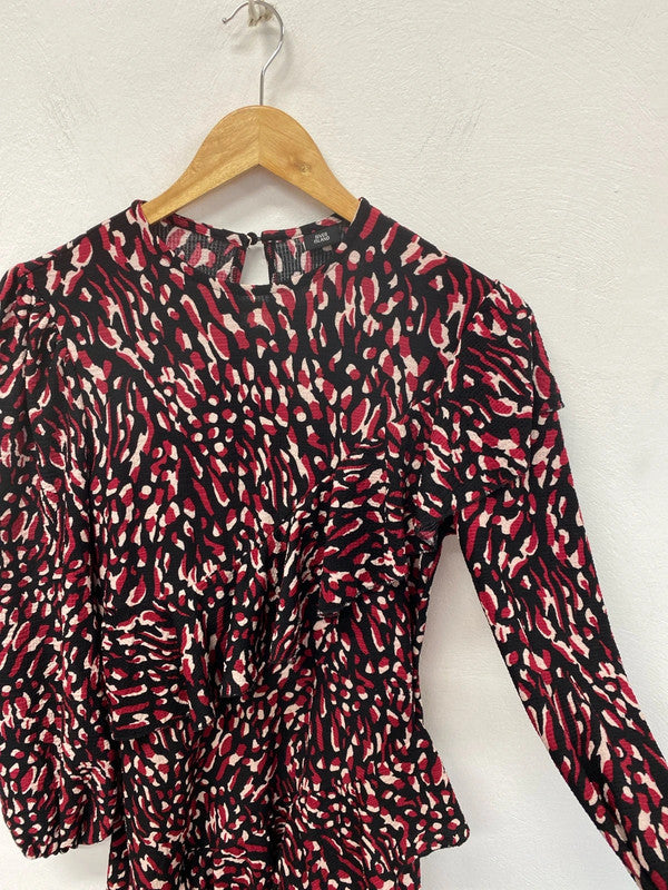 River Island Stylish Burgundy Leopard Print Asymmetric Mini Dress UK 8 KM004