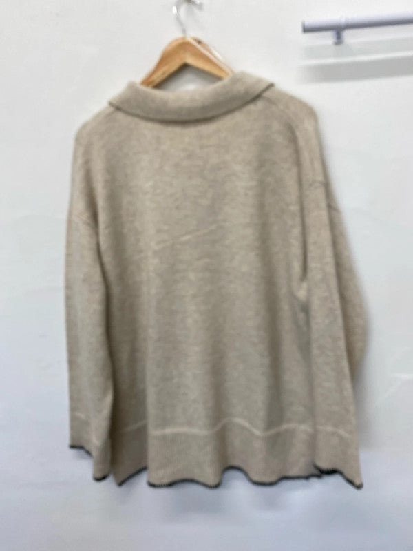 Fabulous oversized tunic jumper dress UkL cream black details LG006