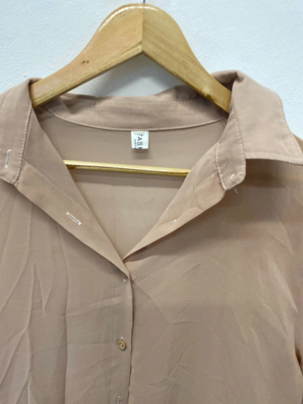 Fabulous Fashion apparel sheer longline nude shirt Uk12/14 loose fit GJ001