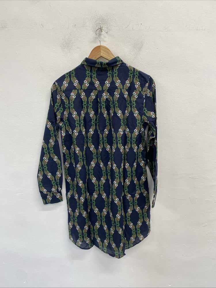 Gorgeous Vilebrequin Florence Peacock Print Navy Shirt Dress UK S AE001