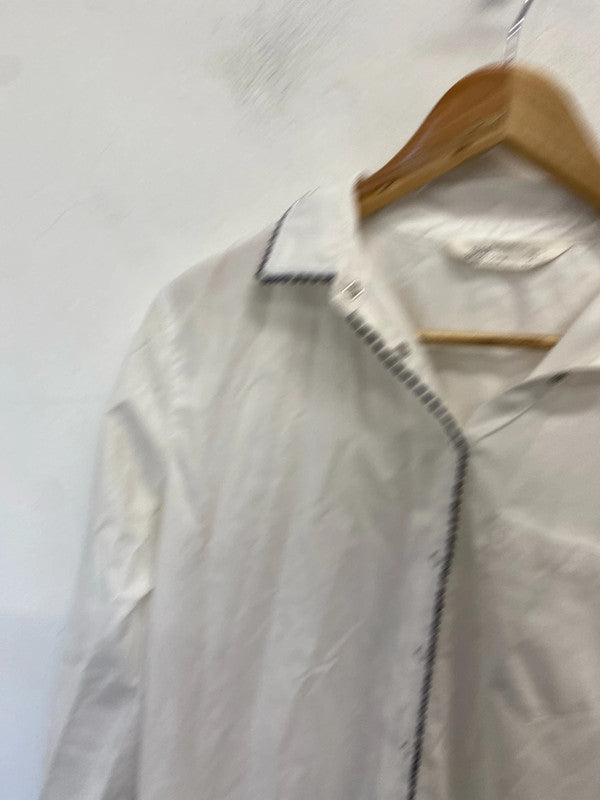 Lovely Zara denim white black trim shirt UK L JB001