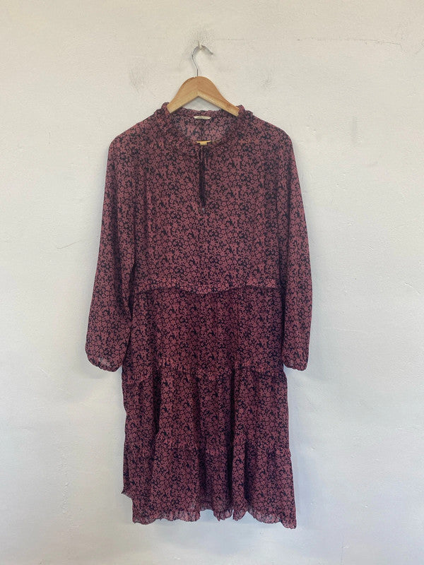 Hush Gorgeous Thora Ditsy Floral Burgundy Midi Dress + Slip UK 10 JP001
