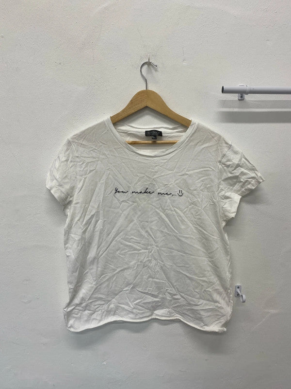 Fabulous Topshop White T shirt Uk14 You make me smile NN001