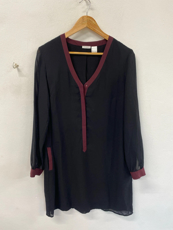 Gorgeous La Redoute soft grey sheer tunic shirt black burgundy 16 KM003