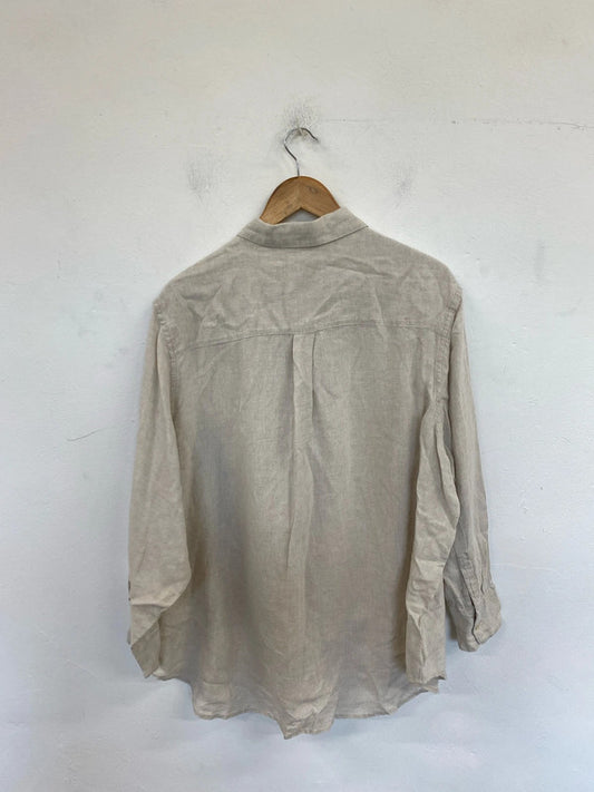 M&S Stylish Beige Linen Loose Fit Shirt UK 18 LK006