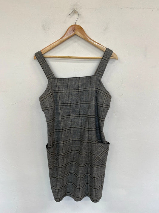 Dorothy Perkins Preppy Grey Check Pinafore Dress UK 14 PJ001