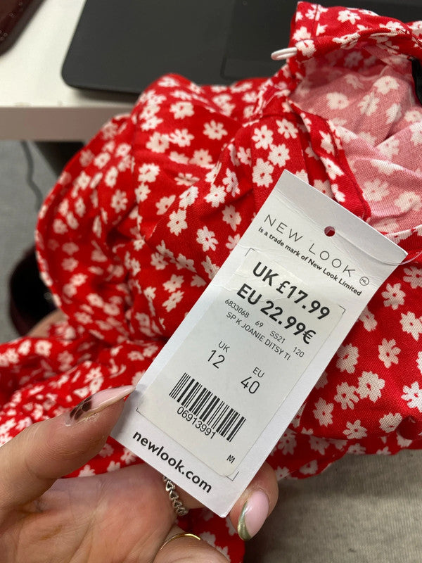 Lovely new look red white floral blouse top UK 12 NN001