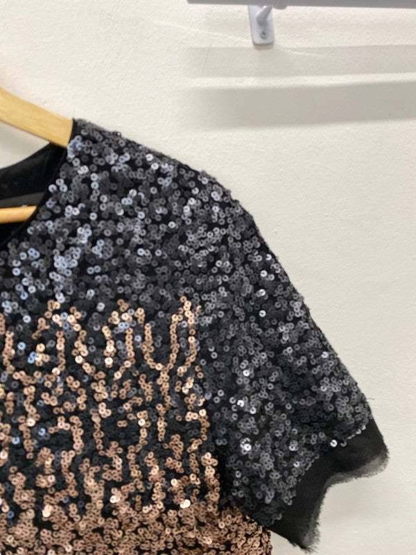 Fab Next classic sequin party dress rose gold & black Uk12 MB001