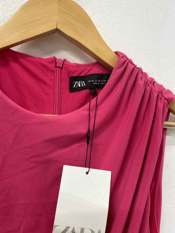 Zara Gorgeous Hot Pink Ruched Side Midaxi Dress Size M KS002