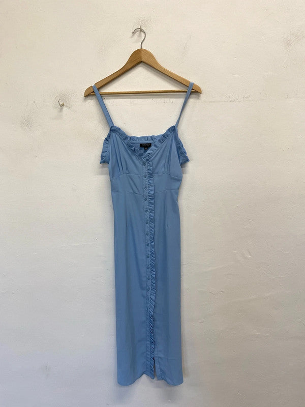 Lovely Topshop blue frill button up midi dress UK 10 JB001
