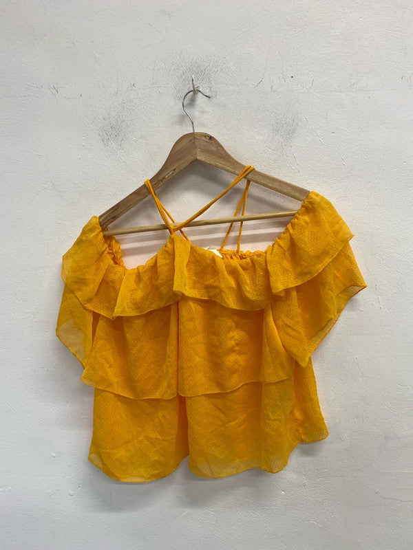 Lovely h&m Orange tiered cross back top UK 12 JB001