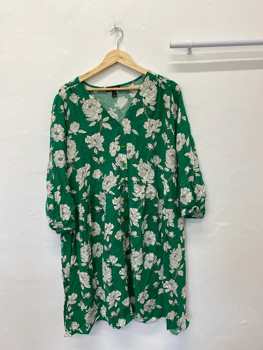 Fabulous Tropical emerald green floral curves Uk24 smock dress IM001