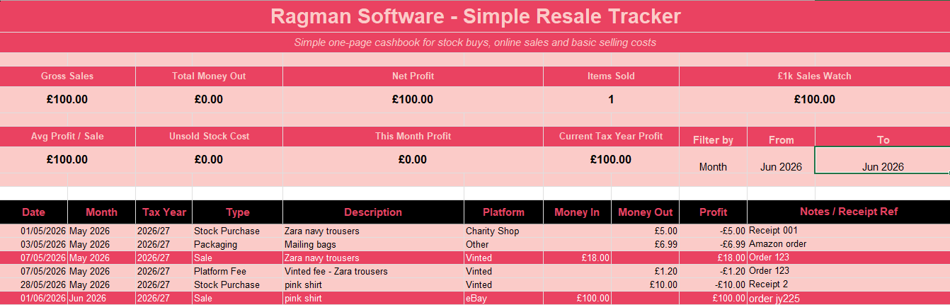 Ragman Software - Simple Sales Tracker